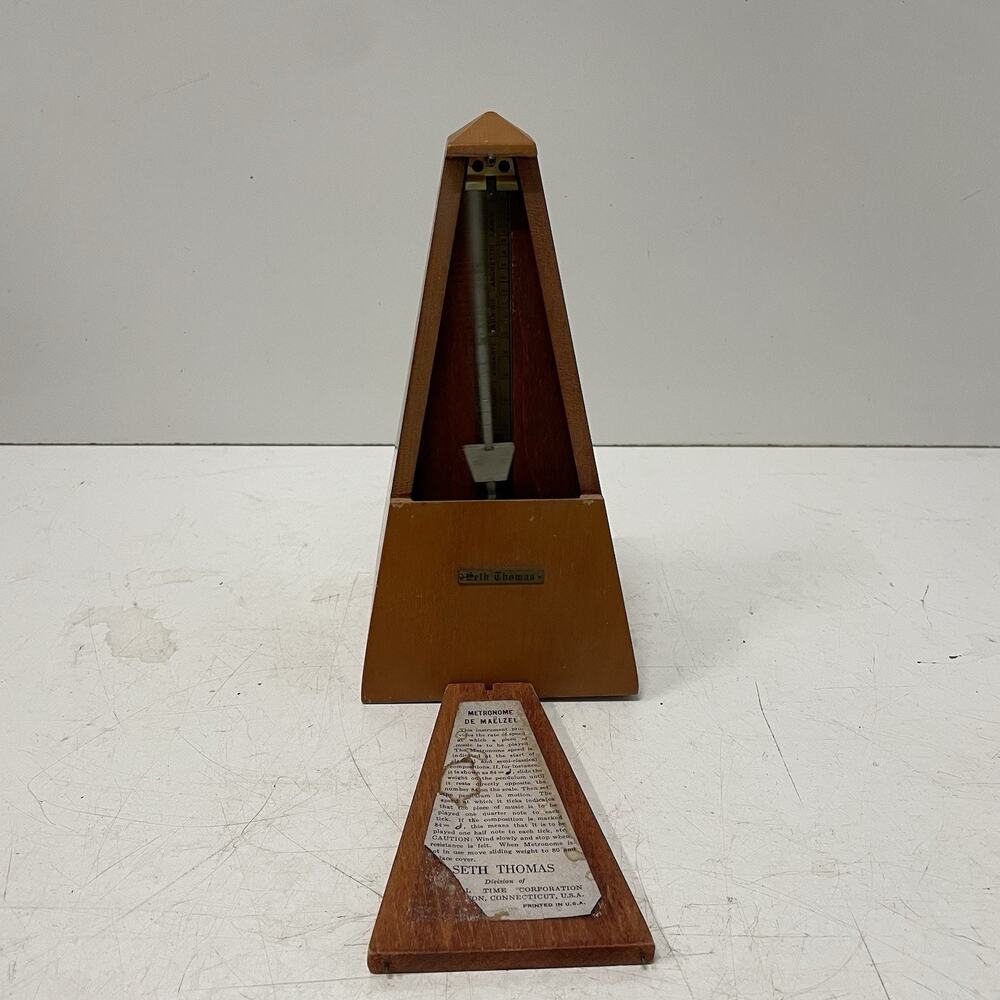 Vintage Seth Thomas Metronome De Maelzel Wood Wind Up Music Timer Working